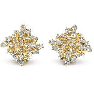 Gold Vermeil Blue Topaz And Aquamarine Earrings New